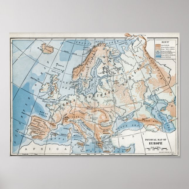 Physical Map of Europe (1916) Poster (Front)