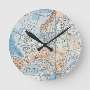 Physical Map of Europe (1916) Round Clock