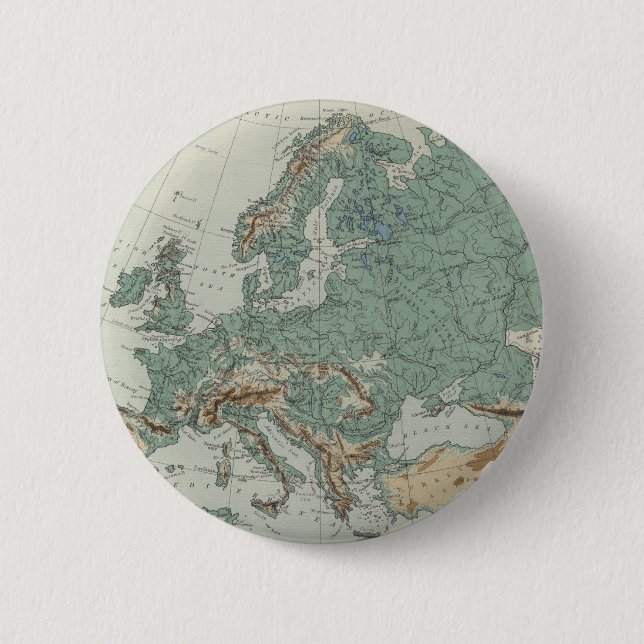 Physical Map of Europe 6 Cm Round Badge (Front)