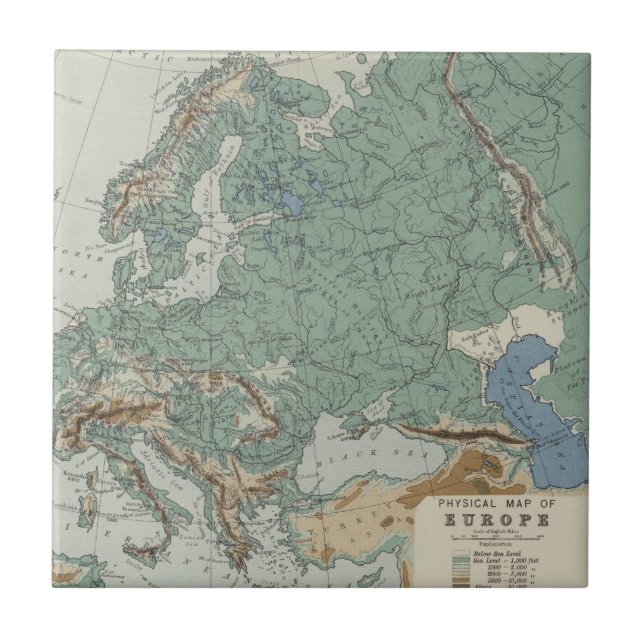 Physical Map of Europe Ceramic Tile (Front)