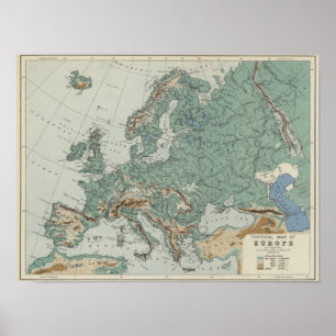 Physical Map of Europe Poster