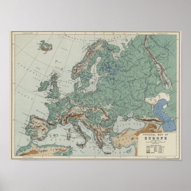 Physical Map of Europe Poster (Front)