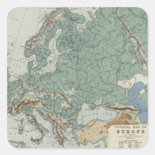Physical Map of Europe Square Sticker