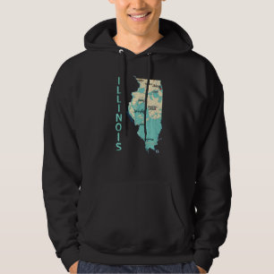 Physical Map Of Illinois State Major Cities Lakes Hoodie