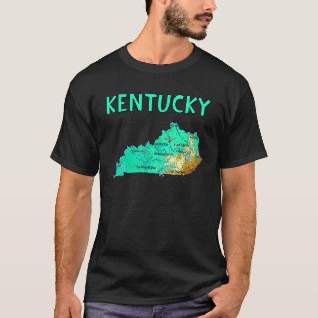 Physical Map Of Kentucky Major Cities Lakes Rivers T-Shirt (Front)