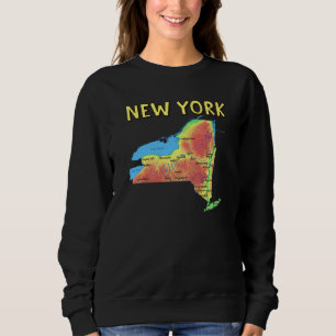 Physical Map Of New York Major Cities Lakes Rivers Sweatshirt