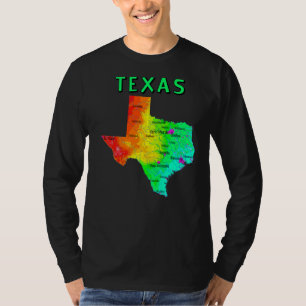 Physical Map Of Texas Major Cities Lakes Rivers Us T-Shirt