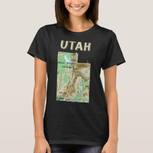 Physical Map Of Utah Major Cities Lakes Rivers Usa T-Shirt