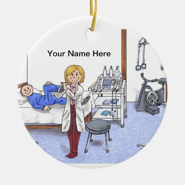 Physical Therapist, Blonde - Personalised Cartoon Ceramic Ornament (Front)