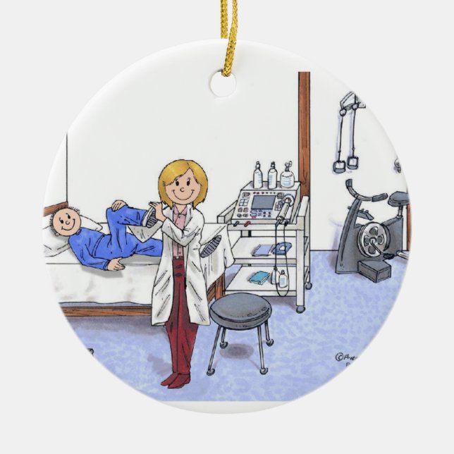 Physical Therapist, Blonde - Personalised Cartoon Ceramic Ornament (Front)