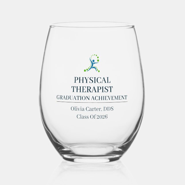 Physical Therapist Custom Name Since Year Stemless Wine Glass (Back)