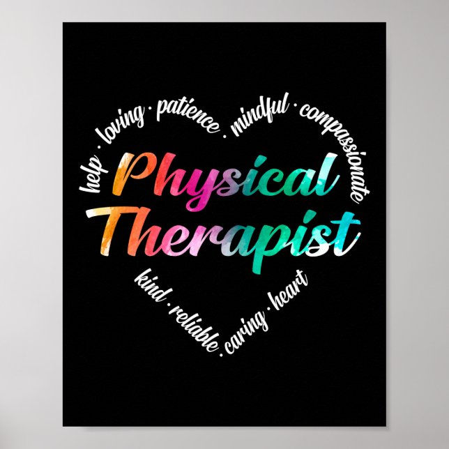 Physical Therapist Heart Word Cloud Watercolor Poster (Front)