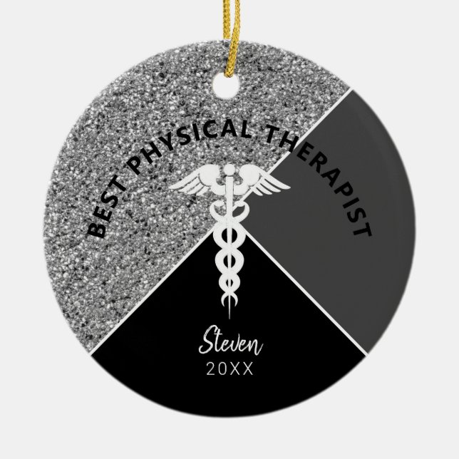 Physical Therapist Medical Silver Personalised Ceramic Ornament (Front)