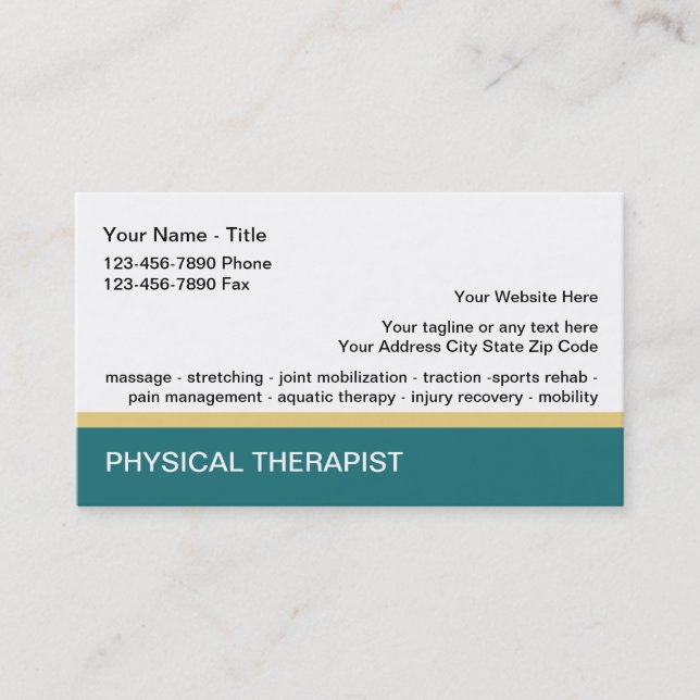Physical Therapist Modern Simple Business Cards (Front)