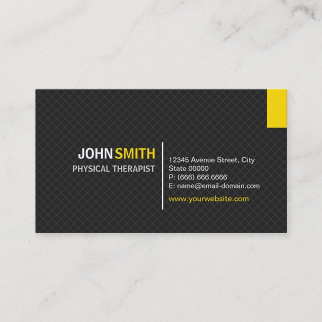 Physical Therapist - Modern Twill Grid Business Card (Front)