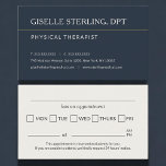 Physical Therapist Office Appointment Reminder Card<br><div class="desc">A clean, professional appointment reminder business card designed specifically for physical therapy offices. Perfect for giving patients their next session date and time before they leave the clinic. The layout keeps your clinic name, phone number, and appointment details clear and easy to read, helping reduce missed appointments and improve scheduling...</div>