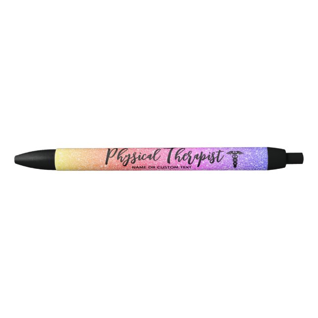Physical Therapist Rainbow Glitter Personalised Black Ink Pen (Front)
