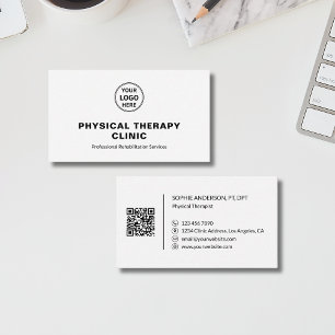 Physical Therapy Clinic Custom Logo QR White Business Card