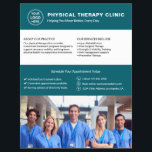 Physical Therapy Clinic Teal Logo Photo QR Flyer<br><div class="desc">Professional physical therapy flyer with front-side space for logo, photo, services, key information, and contact details. The back features a QR code to help patients stay connected, along with replaceable social media icons. Ideal for promoting services with a clean, trustworthy layout. Visit the store for more coordinated business marketing designs....</div>