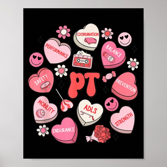 Physical Therapy Groovy Valentine's Day Heart Cand Poster (Front)