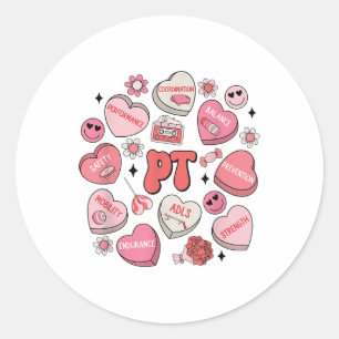 Physical Therapy Groovy Valentines Day Heart Candy Classic Round Sticker