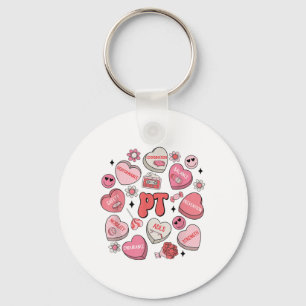 Physical Therapy Groovy Valentines Day Heart Candy Key Ring