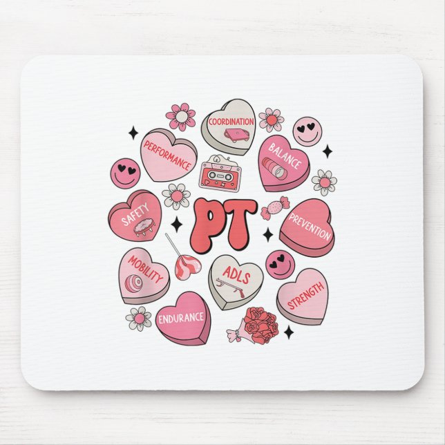 Physical Therapy Groovy Valentines Day Heart Candy Mouse Pad (Front)