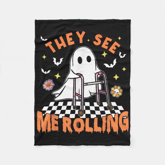 Physical Therapy Halloween They See Me Rolling Spo Fleece Blanket (Front)