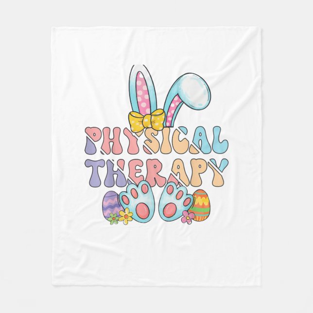 Physical Therapy Happy Easter Bunny Eggs PT Therap Fleece Blanket (Front)