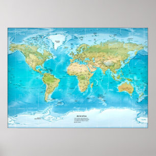 Physical World map miller projection Poster
