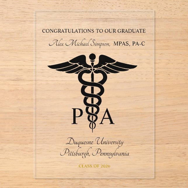 Physician Assistant Acrylic Graduate Announcement (Front)