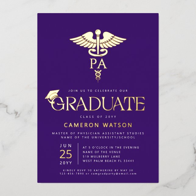 Physician Assistant Graduate PA School Graduation (Front)
