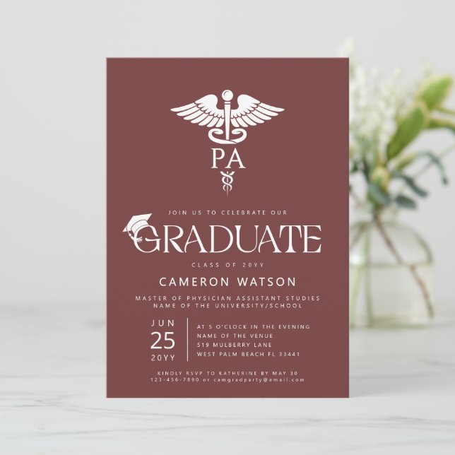 Physician Assistant Graduate PA School Graduation Invitation (Standing Front)