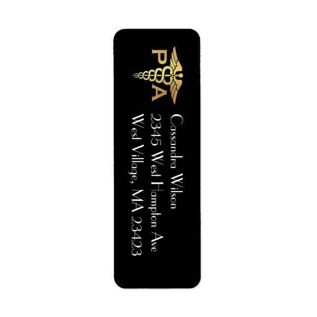 Physician Assistant PA Graduation Black Gold Return Address Label (Front)