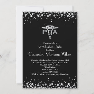 Physician Assistant PA Graduation Black Silver Invitation