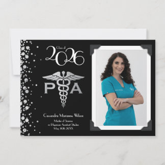 Physician Assistant PA Graduation Black Silver Invitation