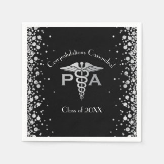 Physician Assistant PA Graduation Black Silver Napkin