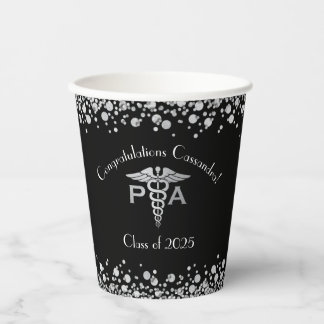 Physician Assistant PA Graduation Black Silver Paper Cups