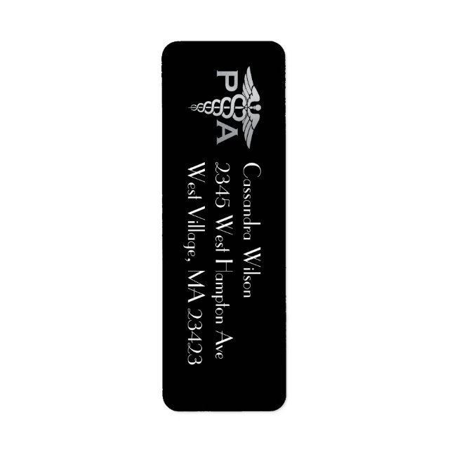 Physician Assistant PA Graduation Black Silver Return Address Label (Front)