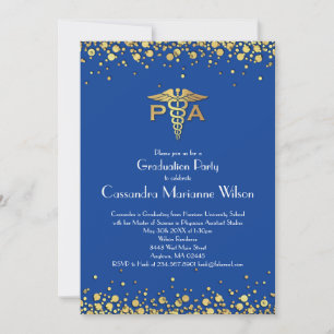 Physician Assistant PA Graduation Blue Gold Invitation