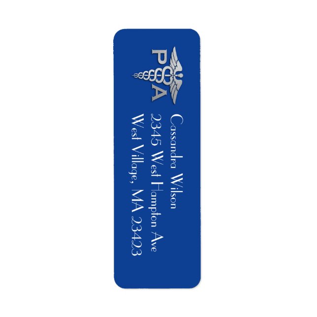 Physician Assistant PA Graduation Blue Silver Return Address Label (Front)