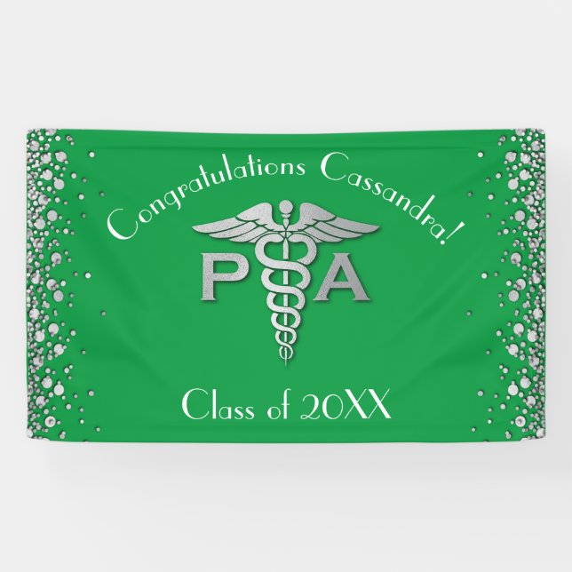 Physician Assistant PA Graduation Green Silver Banner (Horizontal)