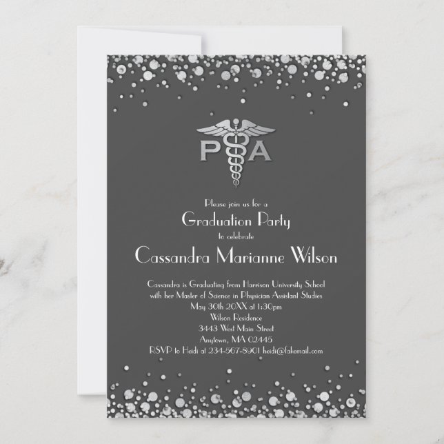 Physician Assistant PA Graduation Grey Silver Invitation (Front)