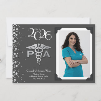 Physician Assistant PA Graduation Grey Silver Invitation