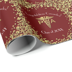 Physician Assistant PA Graduation Maroon Gold Wrapping Paper