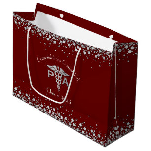 Physician Assistant PA Graduation Maroon Silver Large Gift Bag