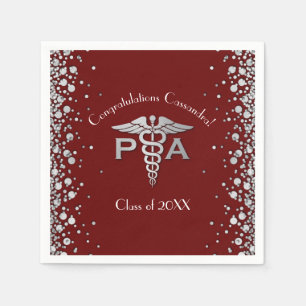 Physician Assistant PA Graduation Maroon Silver Napkin