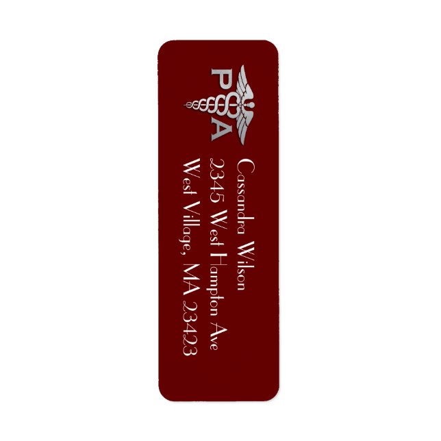 Physician Assistant PA Graduation Maroon Silver Return Address Label (Front)