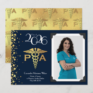 Physician Assistant PA Graduation Navy Blue Gold Invitation