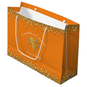Physician Assistant PA Graduation Orange Gold Large Gift Bag